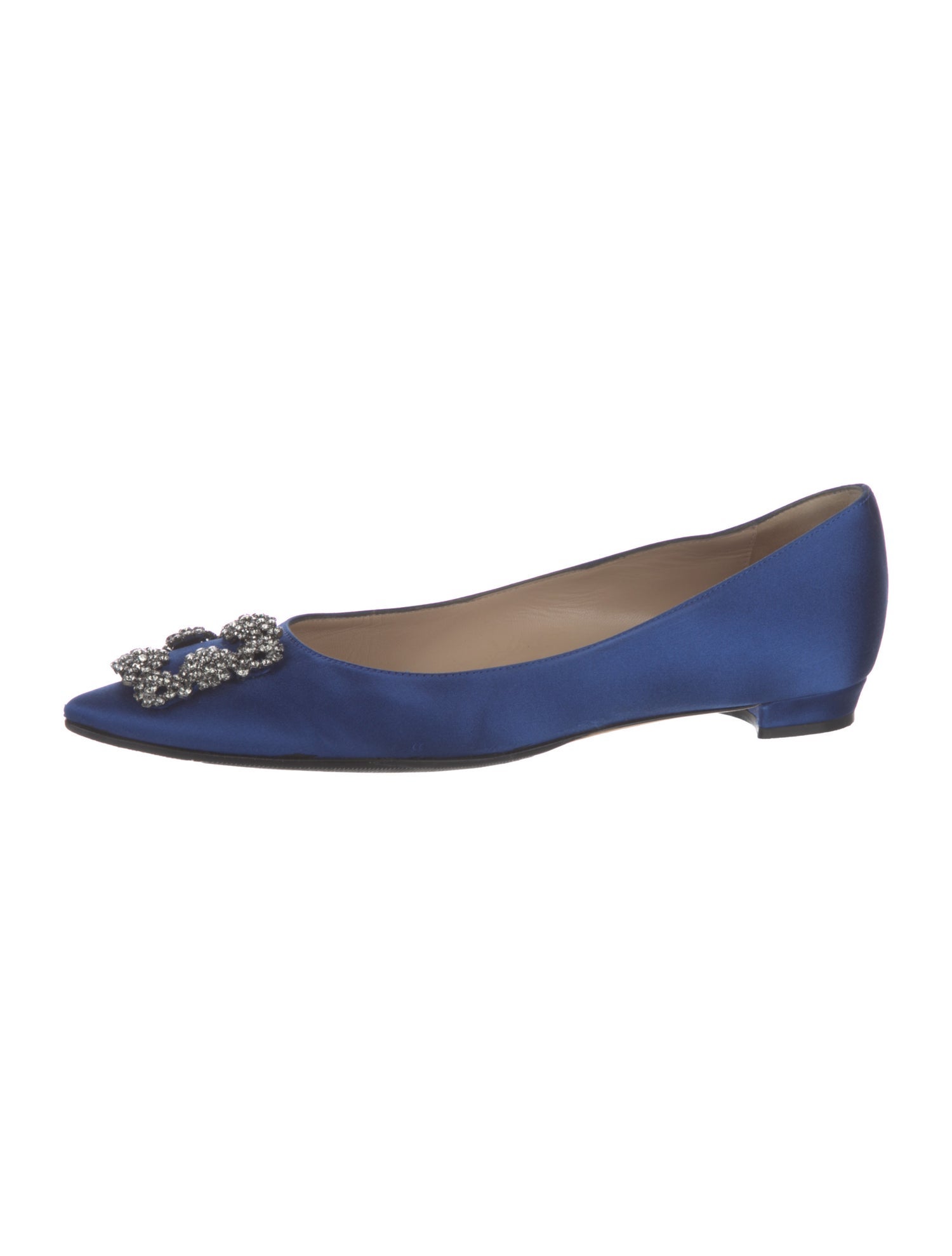 Manolo Blahnik Hangisi Crystal Satin Flats