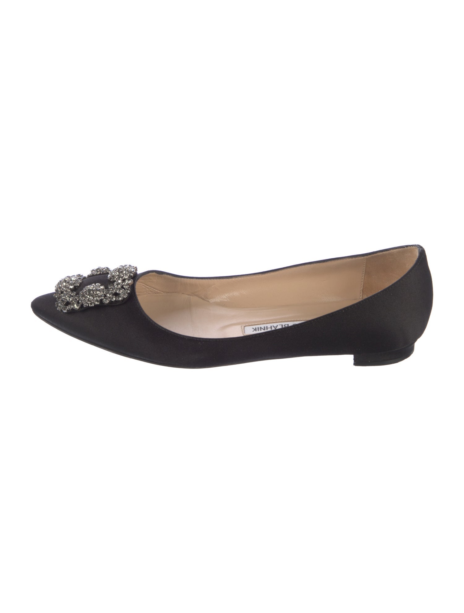 Manolo Blahnik Satin Crystal Embellishments Flats