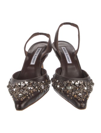 Manolo Blahnik Leather Printed Slingback Pumps