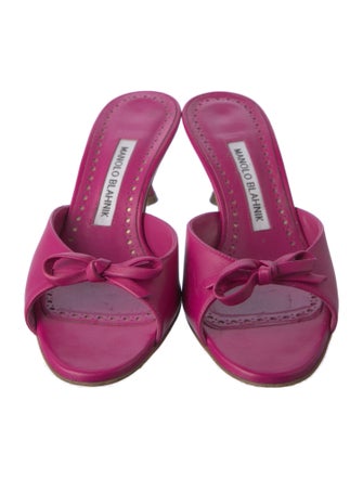 Manolo Blahnik Leather Crystal Embellishments Slides