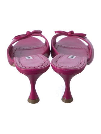 Manolo Blahnik Leather Crystal Embellishments Slides