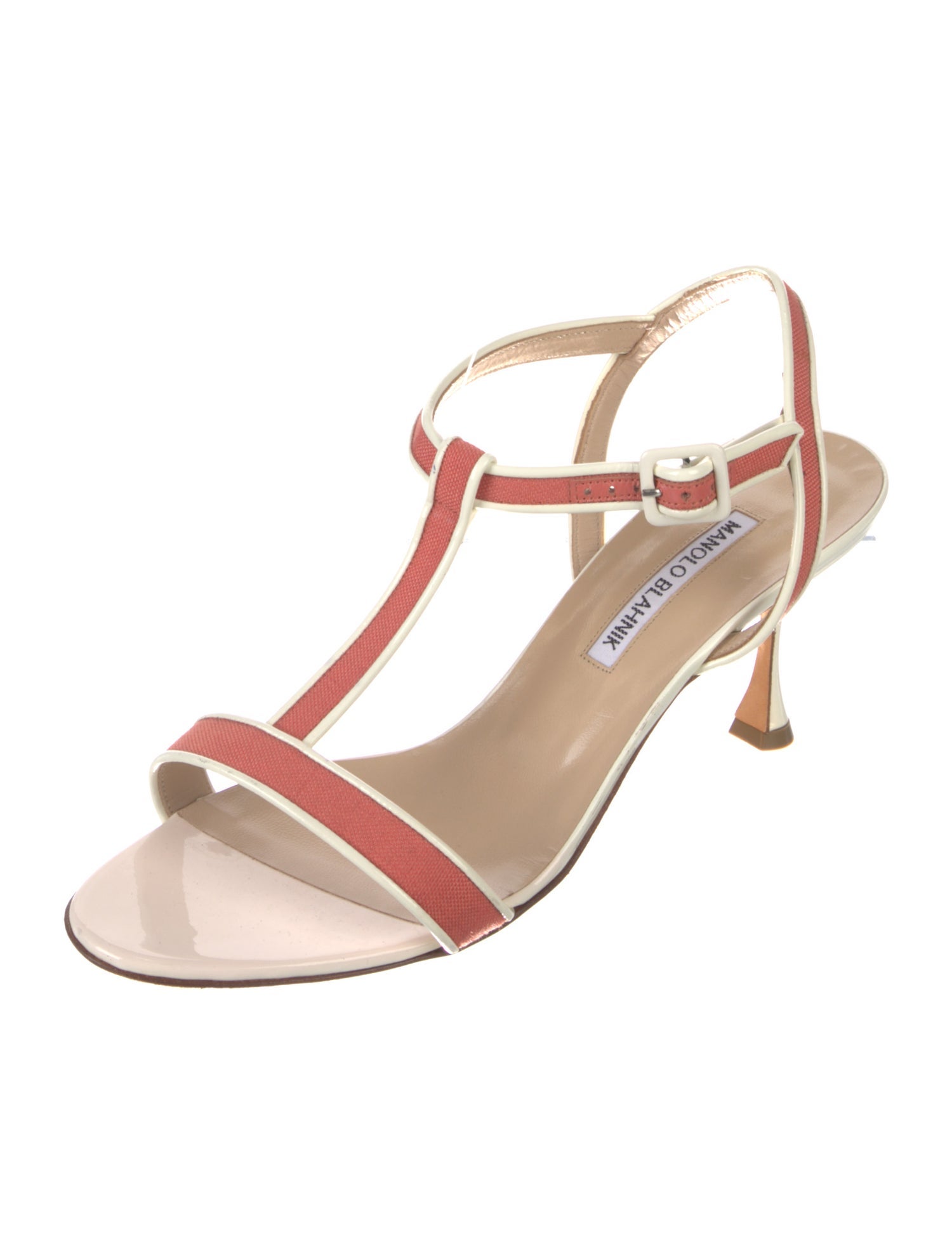 Manolo Blahnik Canvas T-Strap Sandals