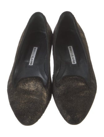 Manolo Blahnik Ponyhair Tweed Pattern Loafers