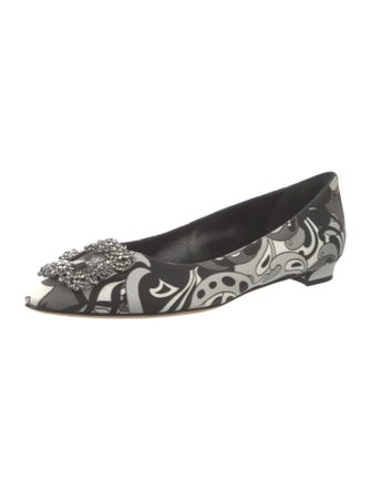 Manolo Blahnik Satin Printed Flats