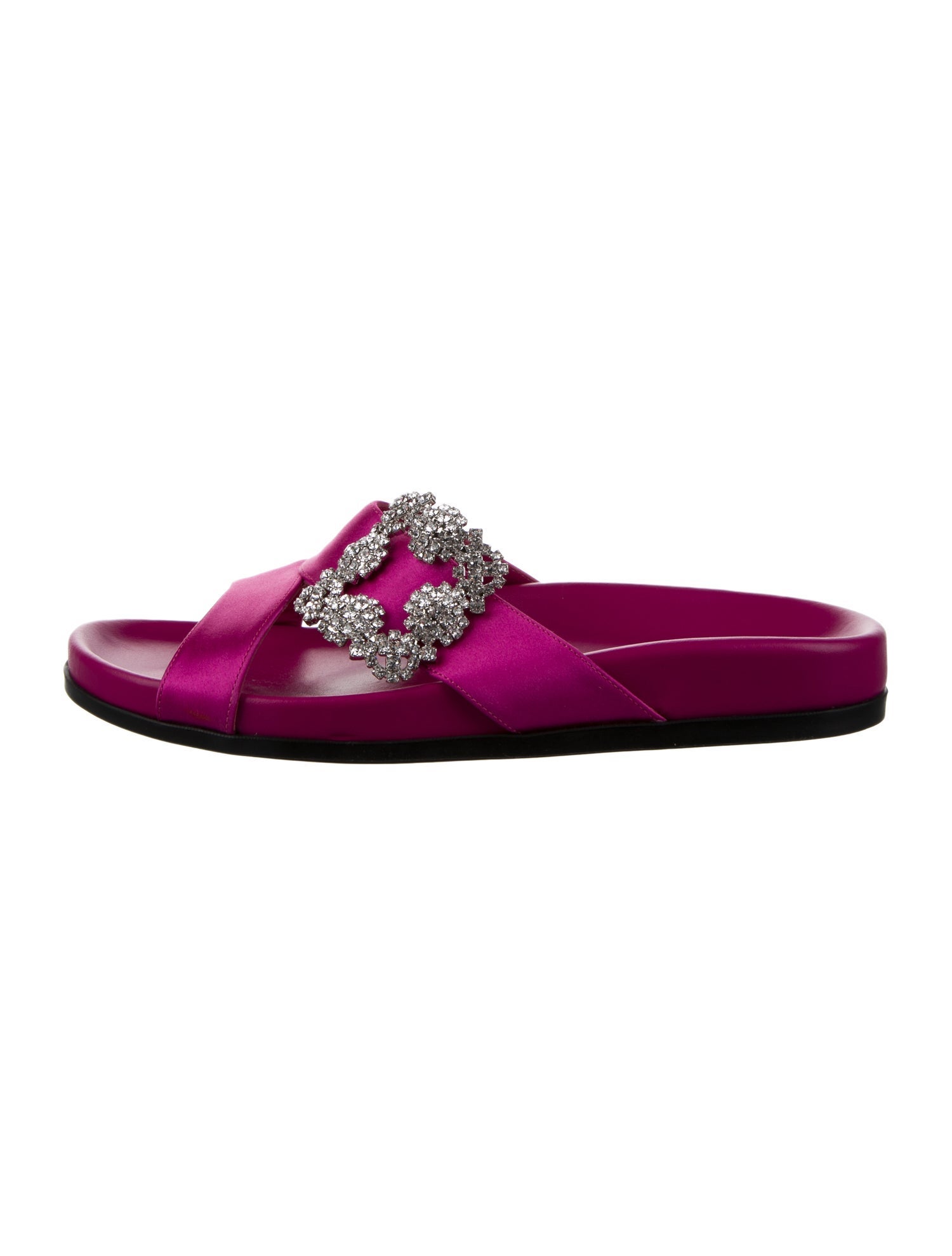 Manolo Blahnik Satin Crystal Embellishments Slides