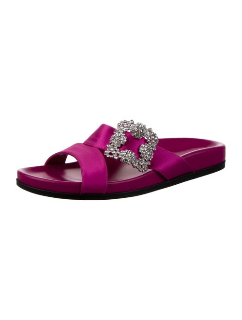 Manolo Blahnik Satin Crystal Embellishments Slides
