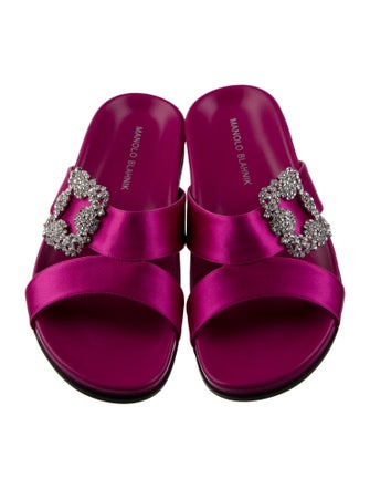 Manolo Blahnik Satin Crystal Embellishments Slides