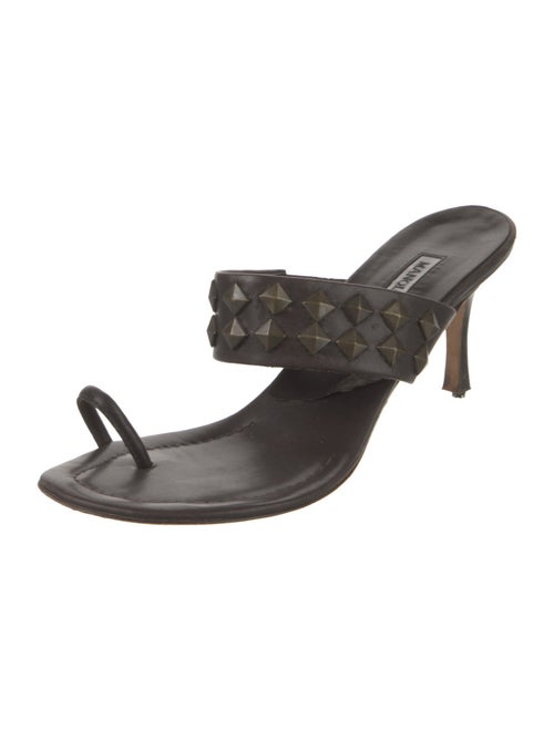 Manolo Blahnik Leather Studded Accents Slides