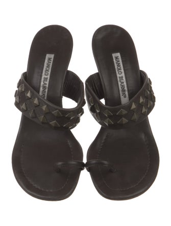 Manolo Blahnik Leather Studded Accents Slides