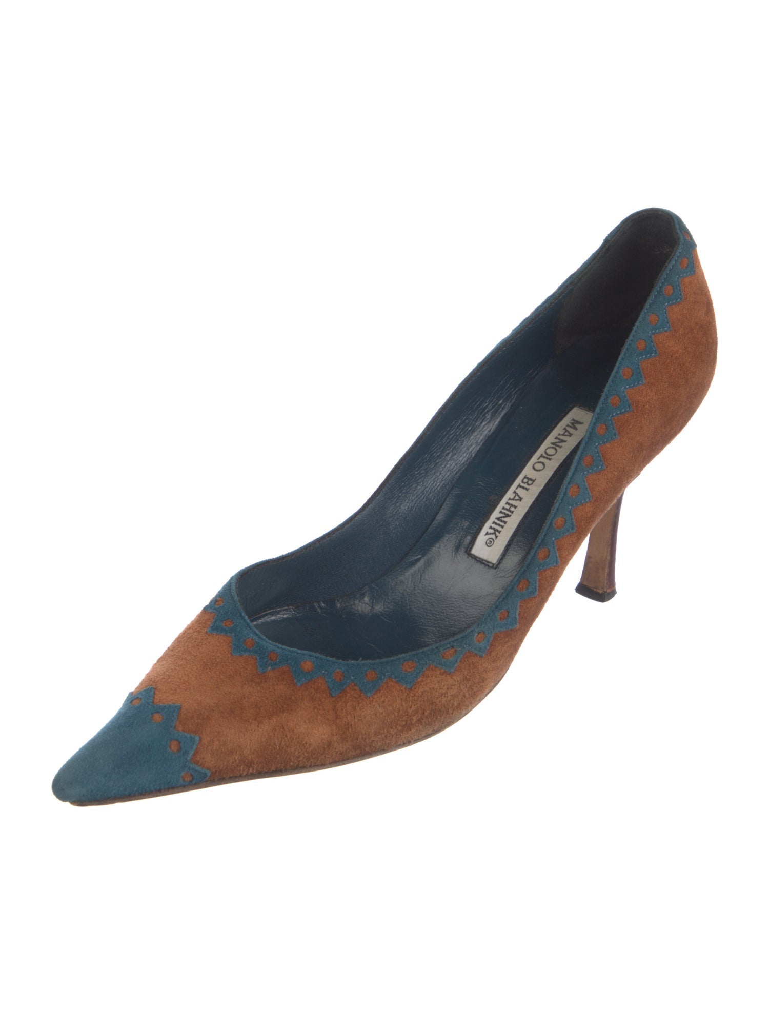 Manolo Blahnik Suede Colorblock Pattern Pumps