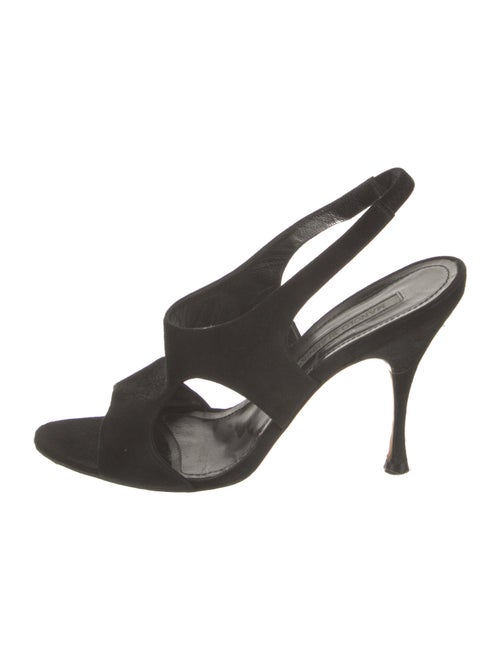 Manolo Blahnik Suede Cutout Accent Slingback Sandals