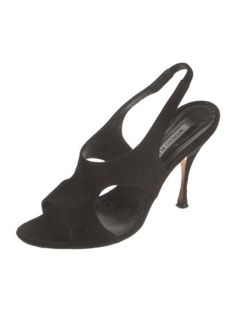 Manolo Blahnik Suede Cutout Accent Slingback Sandals