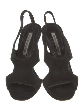 Manolo Blahnik Suede Cutout Accent Slingback Sandals
