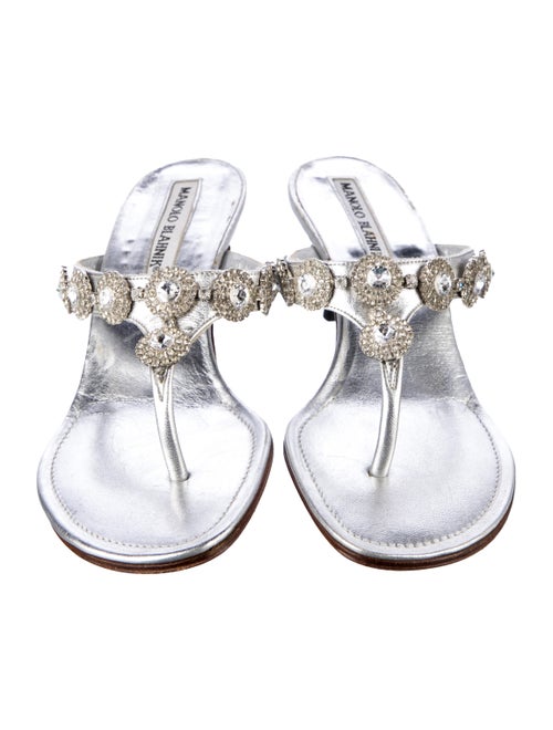 Manolo Blahnik Leather Crystal Embellishments Slides
