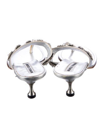 Manolo Blahnik Leather Crystal Embellishments Slides