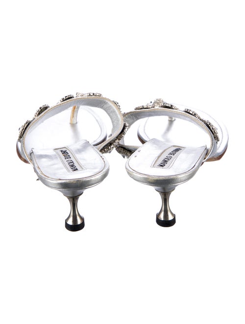 Manolo Blahnik Leather Crystal Embellishments Slides
