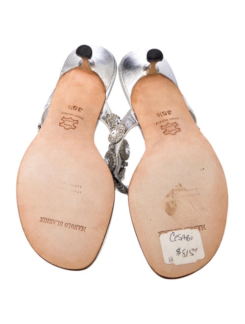 Manolo Blahnik Leather Crystal Embellishments Slides