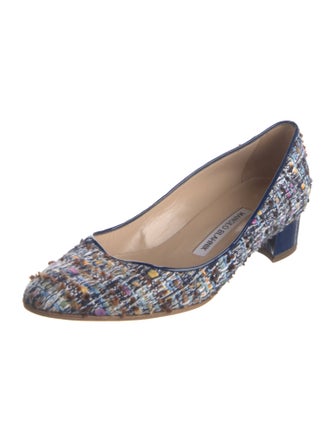 Manolo Blahnik Tweed Printed Flats
