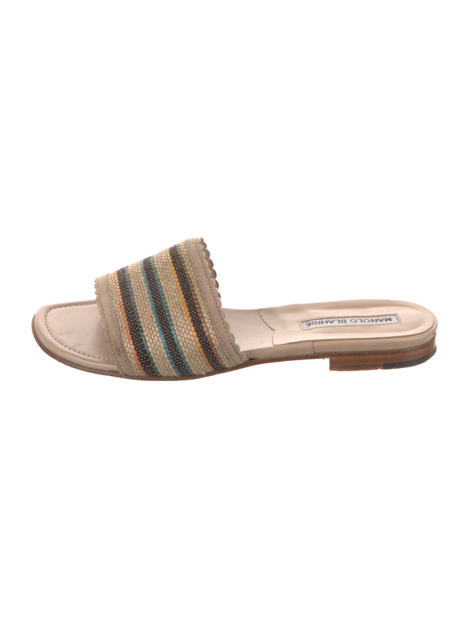 Manolo Blahnik Raffia Printed Slides