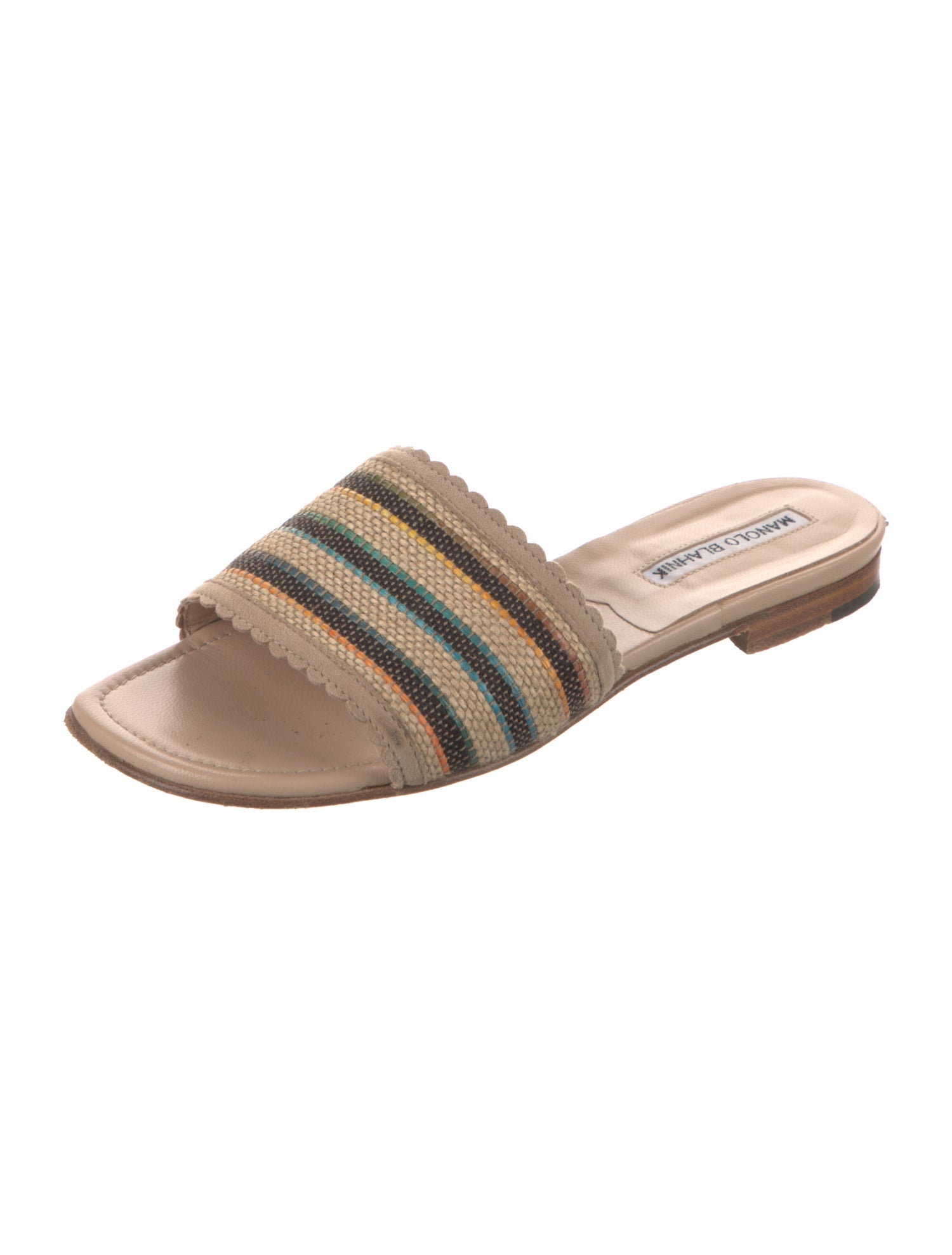 Manolo Blahnik Raffia Printed Slides