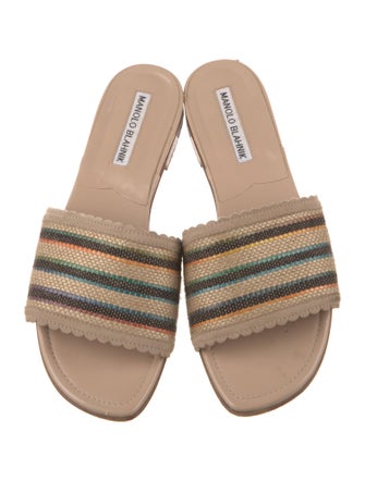 Manolo Blahnik Raffia Printed Slides