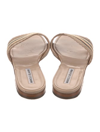 Manolo Blahnik Raffia Printed Slides