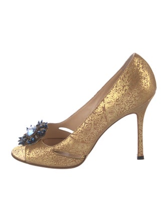 Manolo Blahnik Leather Floral Print Pumps