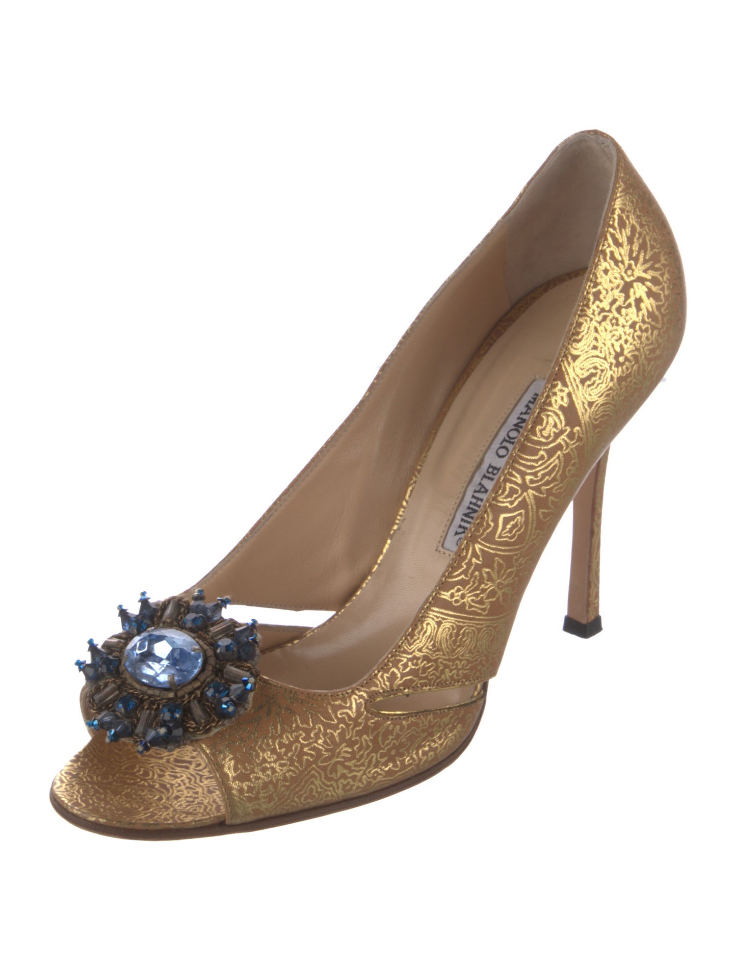 Manolo Blahnik Leather Floral Print Pumps