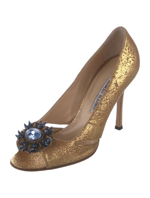 Manolo Blahnik Leather Floral Print Pumps
