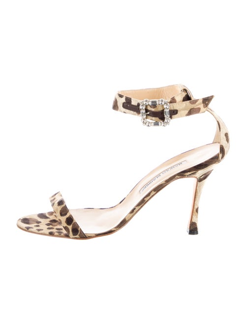Manolo Blahnik Animal Print Crystal Embellishments Sandals