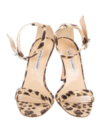 Manolo Blahnik Animal Print Crystal Embellishments Sandals