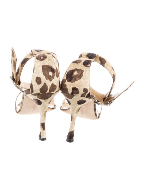 Manolo Blahnik Animal Print Crystal Embellishments Sandals