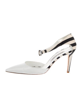 Manolo Blahnik Leather Striped D'Orsay Pumps