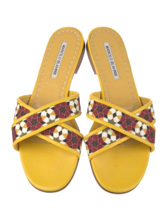 Manolo Blahnik Leather Animal Print Slides