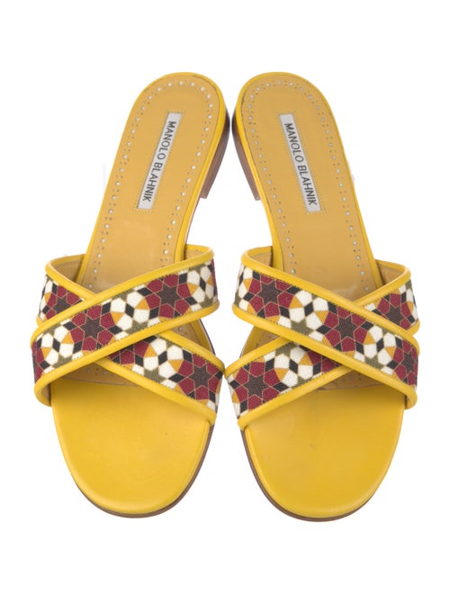 Manolo Blahnik Leather Animal Print Slides