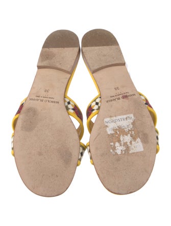 Manolo Blahnik Leather Animal Print Slides
