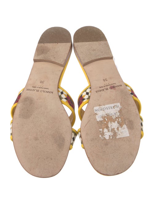 Manolo Blahnik Leather Animal Print Slides