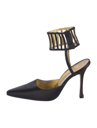 Manolo Blahnik Satin Cutout Accent Pumps