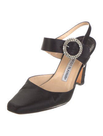 Manolo Blahnik Satin Crystal Embellishments Slingback Pumps