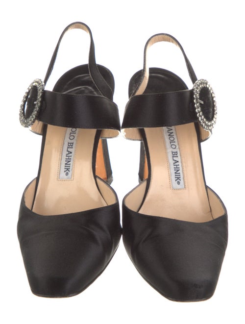 Manolo Blahnik Satin Crystal Embellishments Slingback Pumps