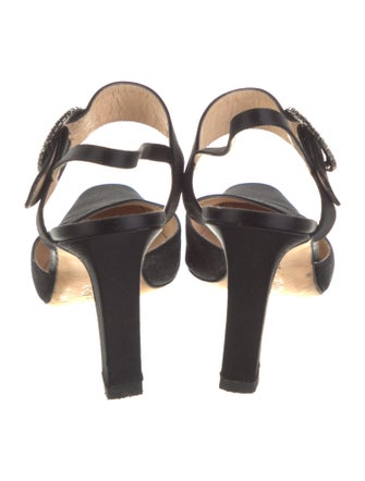 Manolo Blahnik Satin Crystal Embellishments Slingback Pumps
