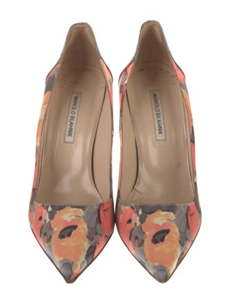Manolo Blahnik Satin Floral Print Pumps