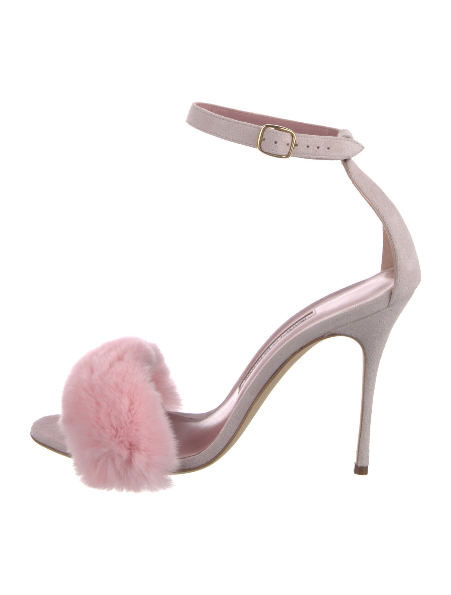 Manolo Blahnik Suede Fur Trim Sandals