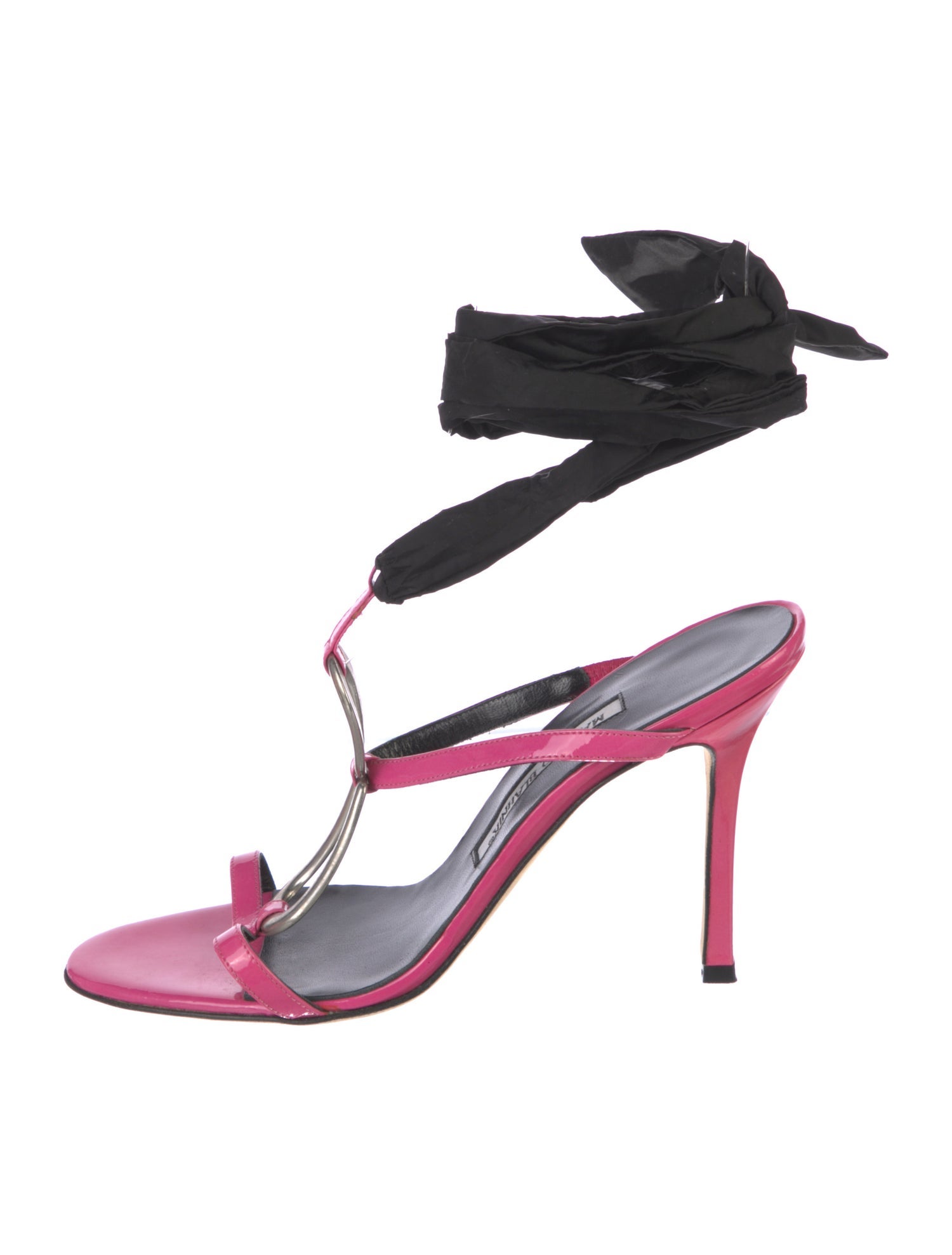 Manolo Blahnik Patent Leather Printed T-Strap Sandals