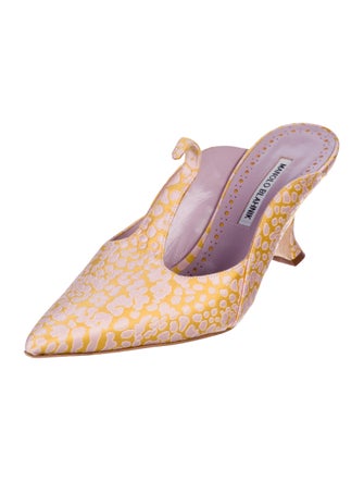 Manolo Blahnik Leather Embroidered Accent Pumps