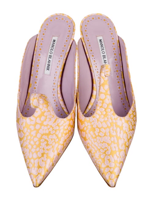 Manolo Blahnik Leather Embroidered Accent Pumps