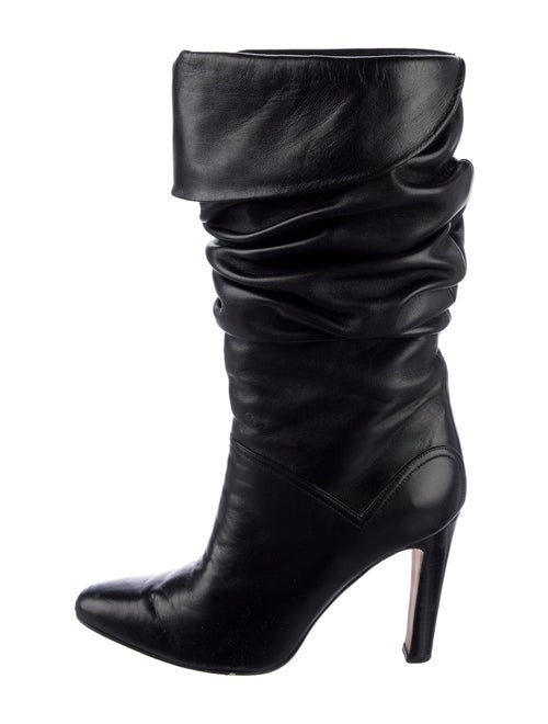 Manolo Blahnik Leather Ruffle Embellishment Slouch Boots