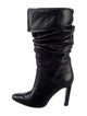 Manolo Blahnik Leather Ruffle Embellishment Slouch Boots