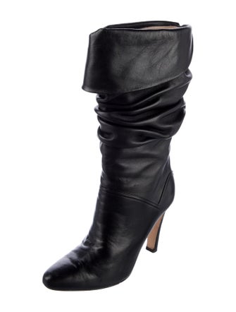 Manolo Blahnik Leather Ruffle Embellishment Slouch Boots