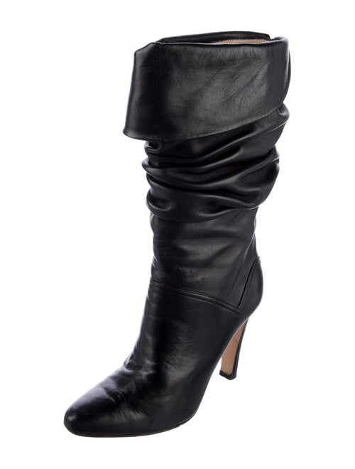 Manolo Blahnik Leather Ruffle Embellishment Slouch Boots